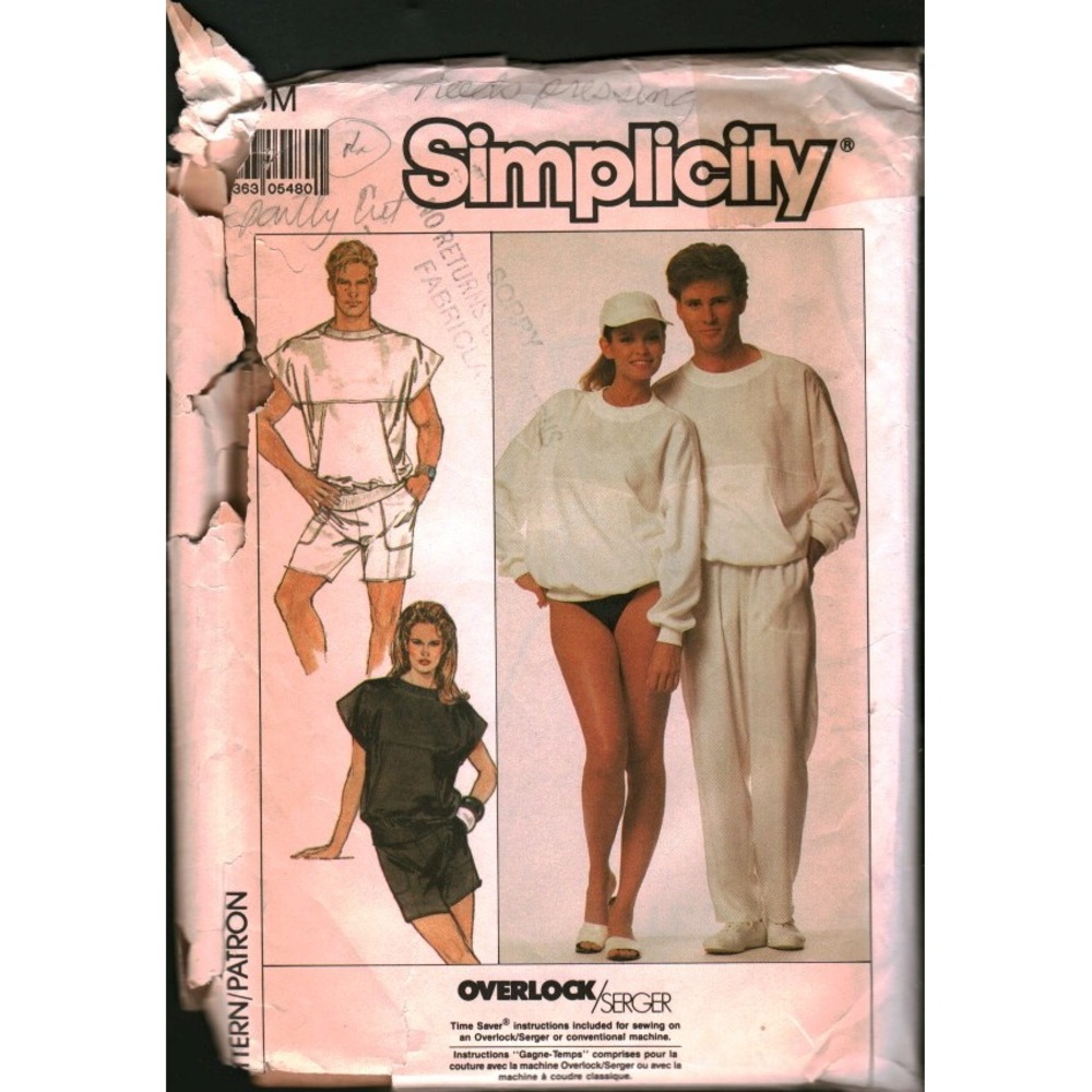 Vintage Simplicity 8631 Sewing Pattern 80s Men Women Top Pants Shorts Size Small